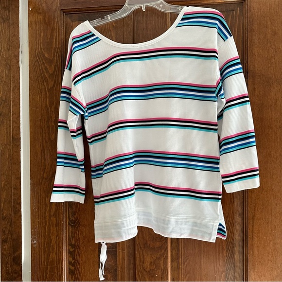 Talbots Striped red white & blue textured  top Sz L - Picture 2 of 6